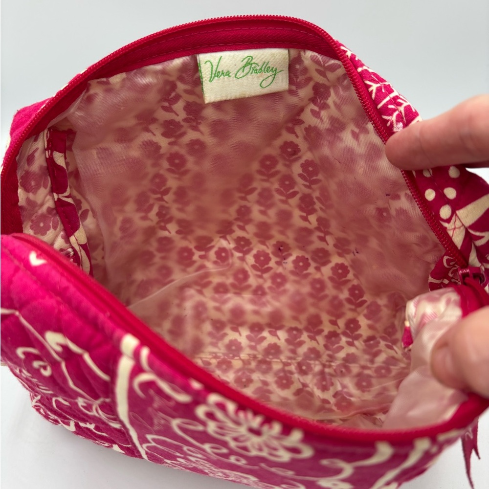 Vera Bradley Large Cosmetic Bag in Twirly Bird Pink Pattern, Waterproof Lining - Picture 8 of 11